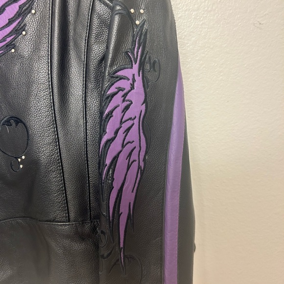 Women’s black purple motorcycle jacket with embroidered details - Picture 4 of 10